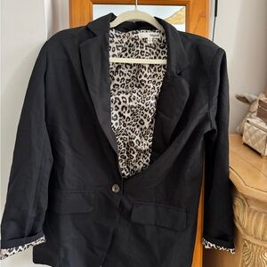 Lily Black Blazer with Leopard Print Lining Size Small
